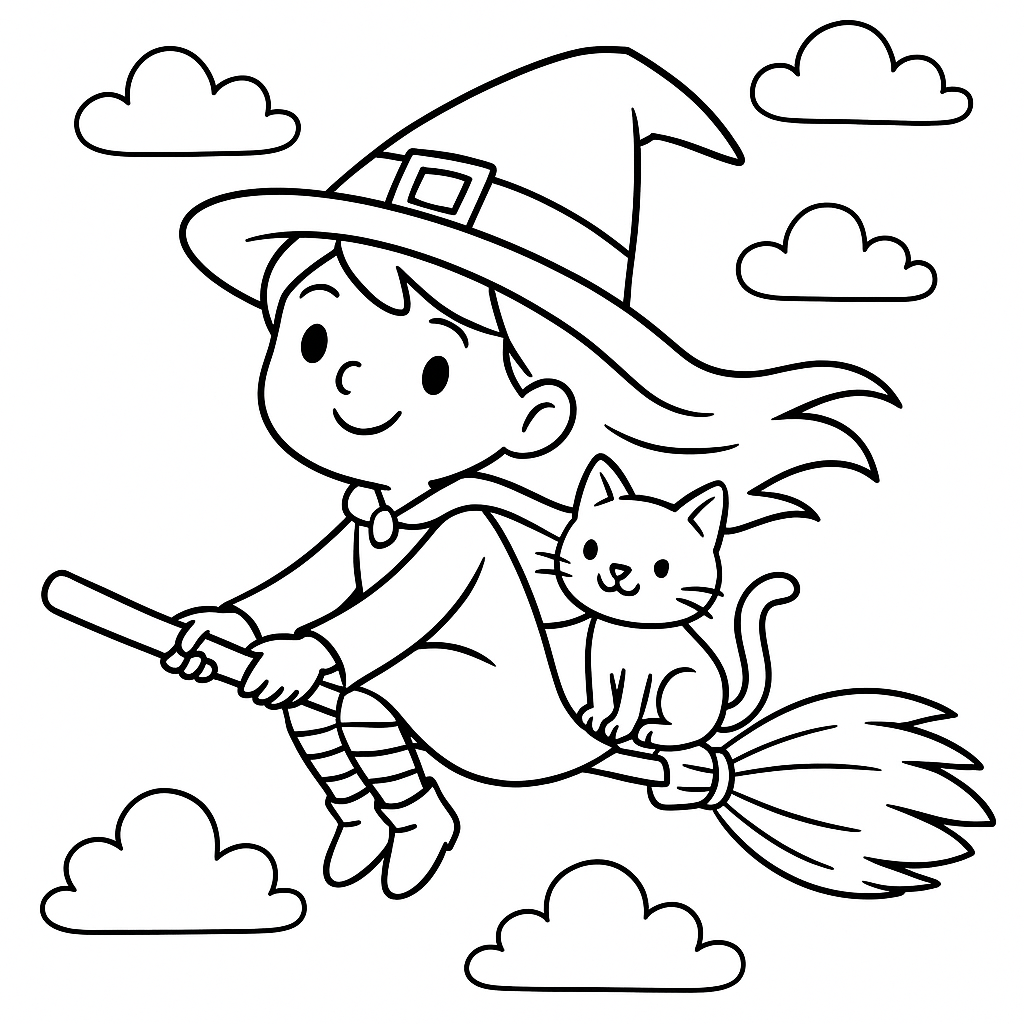 Malá čarodějnice omalovánka Omalovánka Malá čarodějnice omalovánka pro děti k vytisknutí - zábavný obrázek k vybarvení