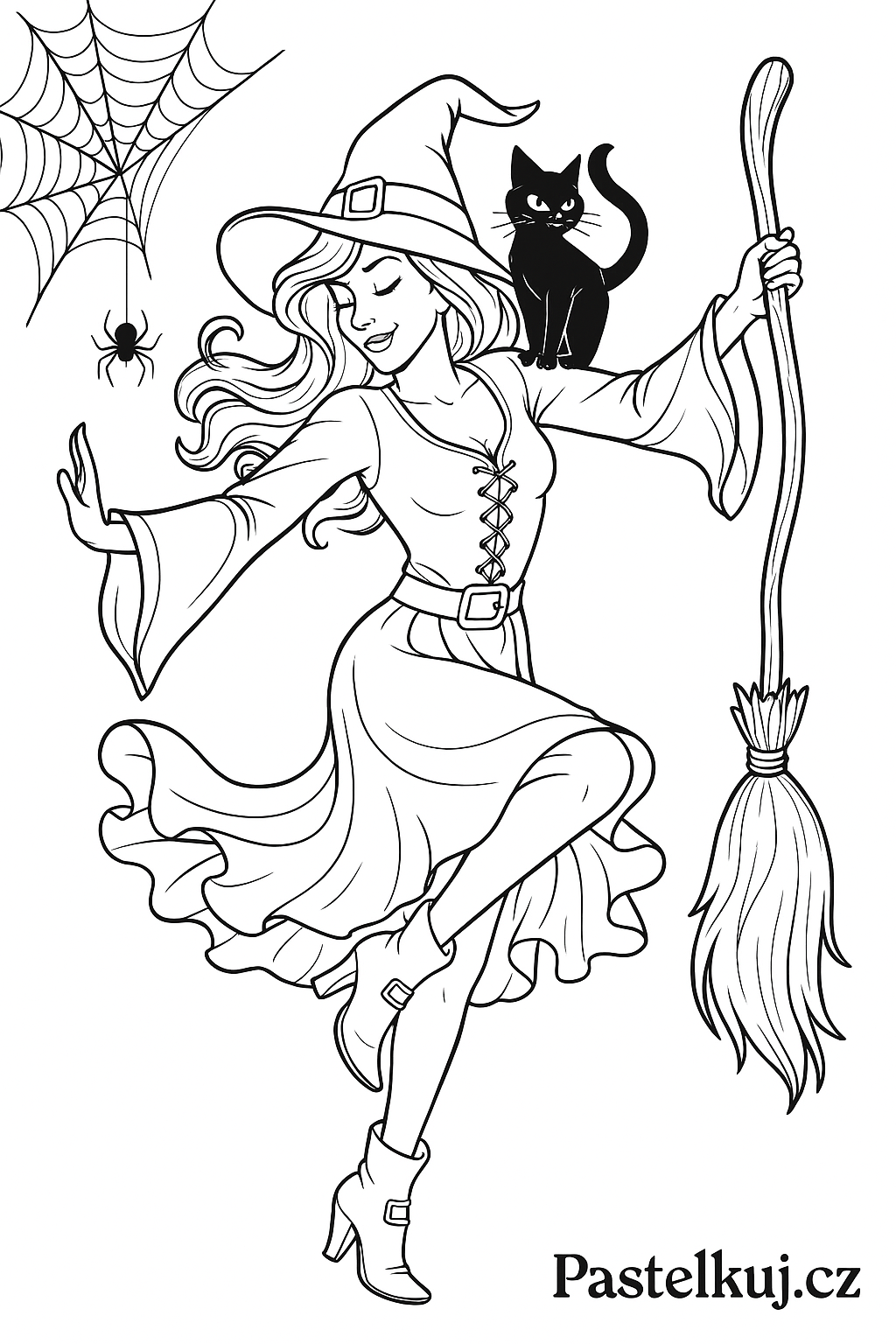 Omalovánka čarodějnice k vytisknutí Omalovánka čarodějnice k vytisknutí - omalovánka k vytisknutí a vybarvení pro děti zdarma