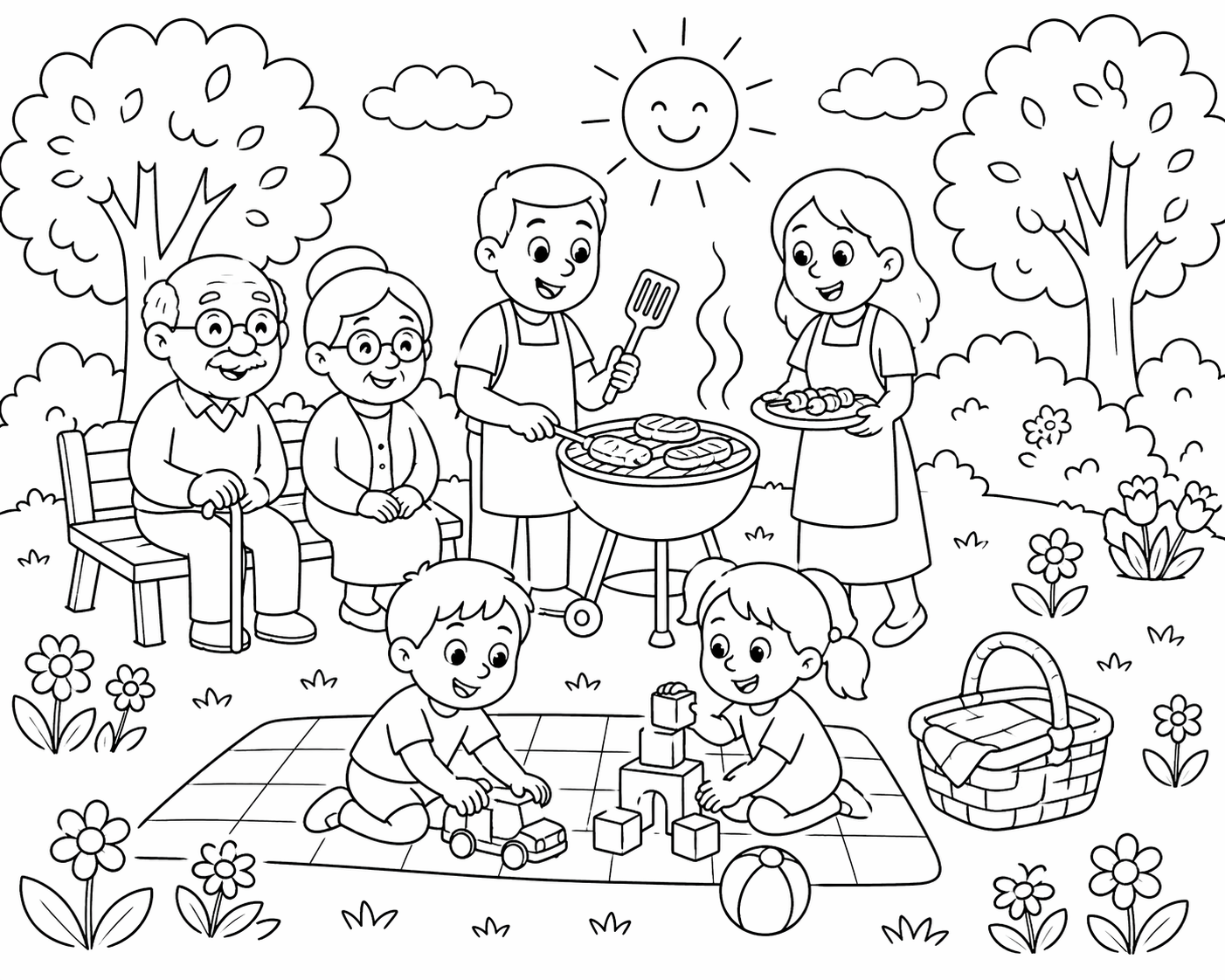 Omalovánka Den rodiny k vytisknutí zdarma - krásný obrázek pro děti k vybarvení