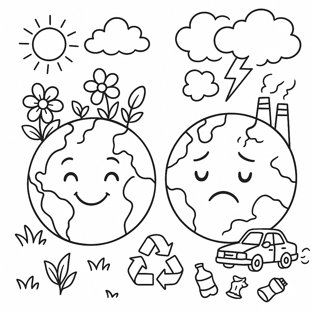 Omalovánka Den Zeme k vytisknutí zdarma - krásný obrázek pro děti k vybarvení