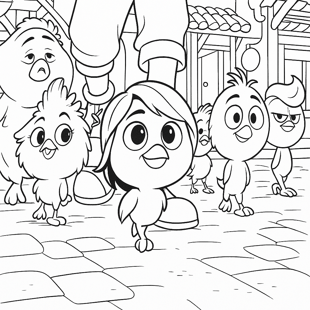 Dětská omalovánka jako-z-divokych-vajec-kurata - obrázek k vytisknutí a vybarvení zdarma