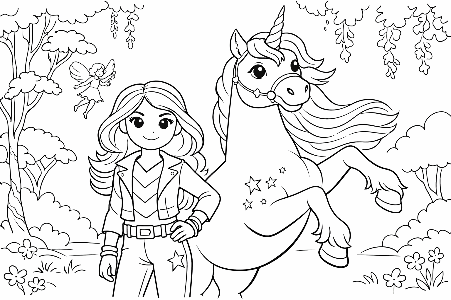 Jednorožčí akademie omalovánka 1 - omalovánka k vytisknutí a vybarvení pro děti zdarma