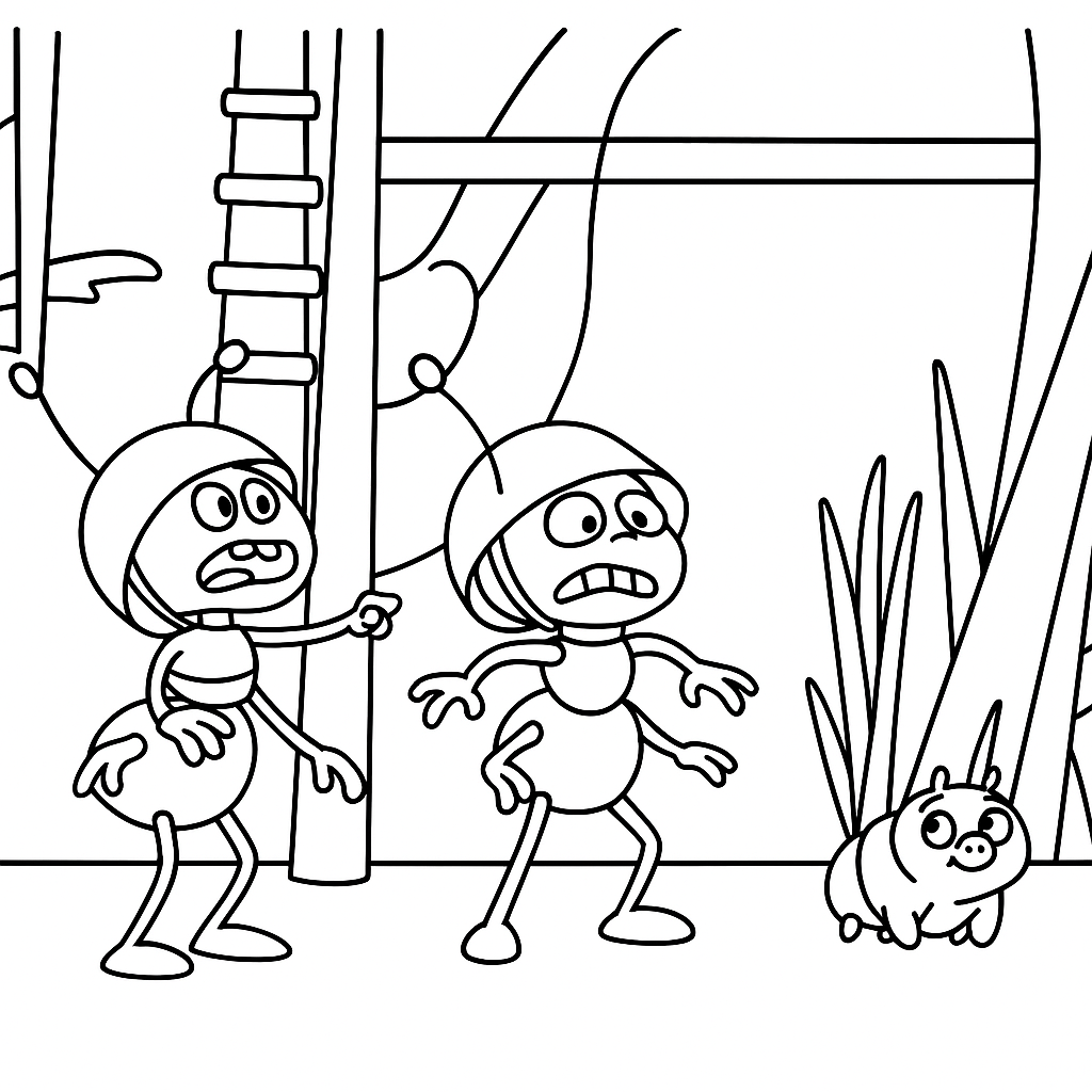 Dětská omalovánka Lojza a Pepa: Žíznivé dobrodružství kamarádů včelky Máji - obrázek k vytisknutí...