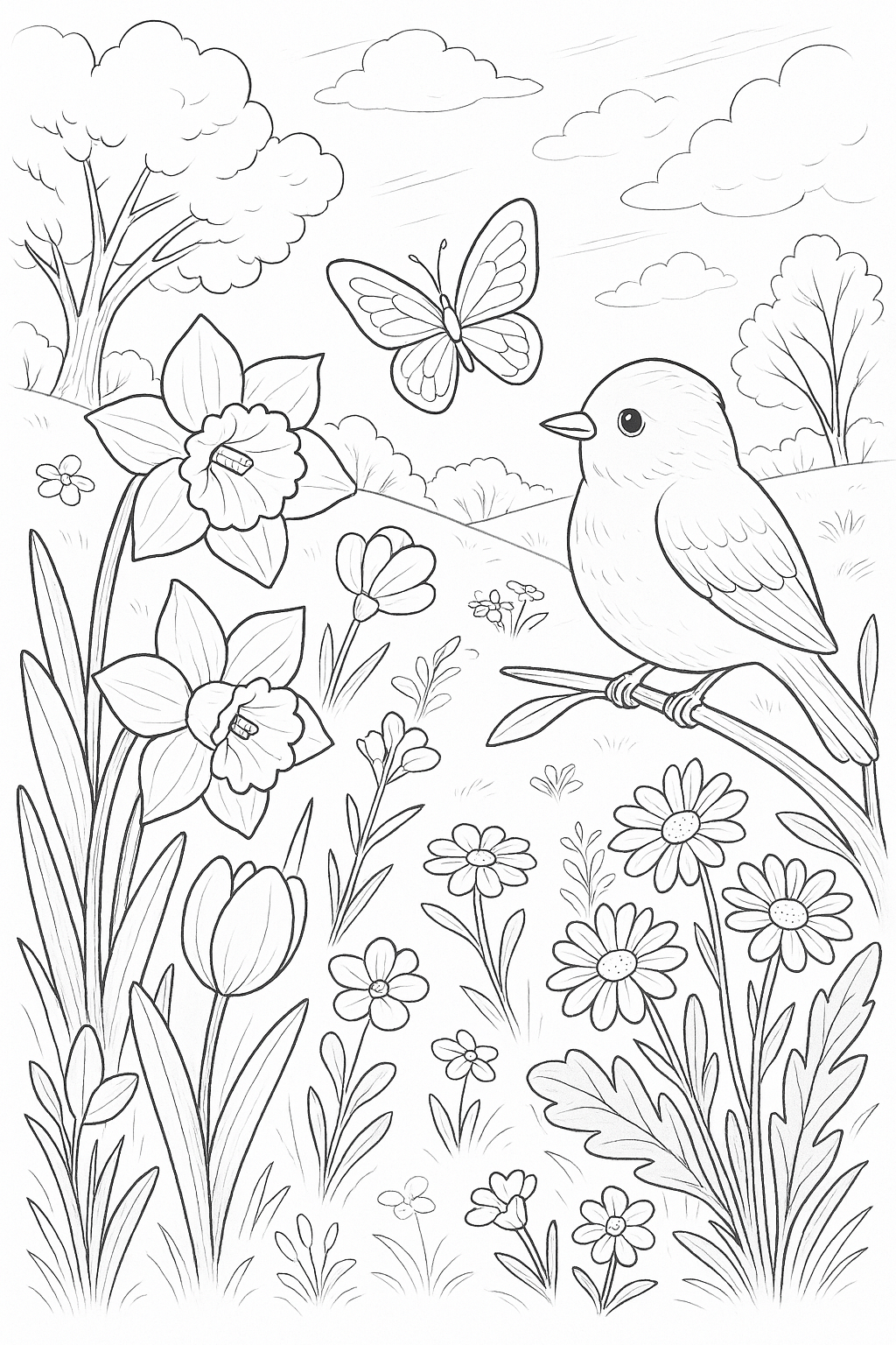 Dětská omalovánka Jaro omalovánka - obrázek k vytisknutí a vybarvení zdarma