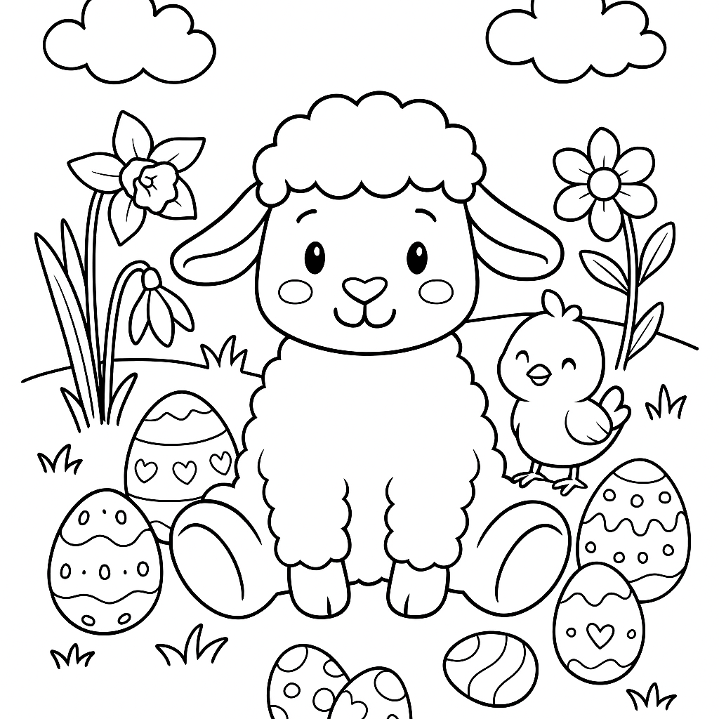 Omalovánka Velikonocni beránek pro děti k vytisknutí - zábavný obrázek k vybarvení