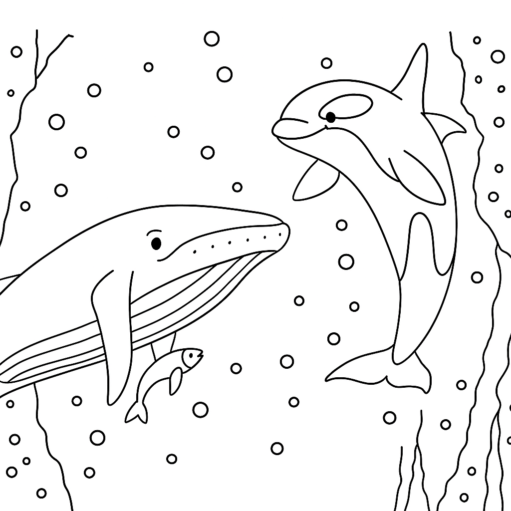 Velrybí píseň Omalovánka Velrybí píseň k vytisknutí zdarma pro děti - vybarvěte si krásný obrázek