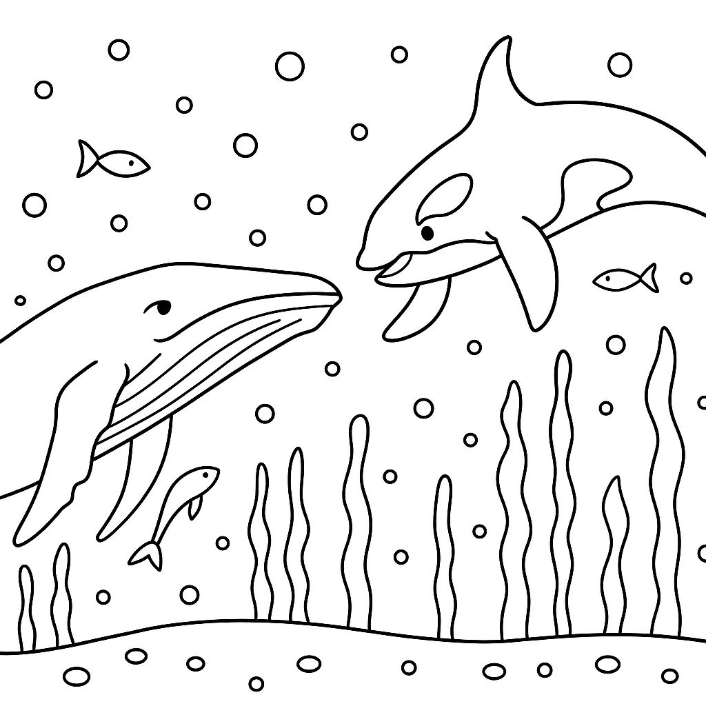 Dětská omalovánka Velrybí píseň - obrázek k vytisknutí a vybarvení zdarma