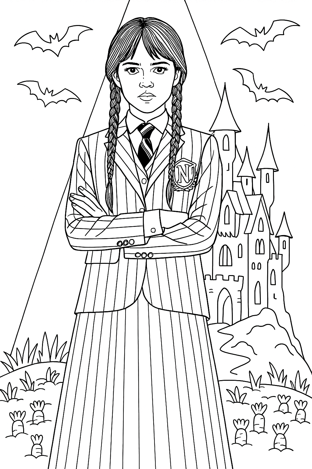 Omalovánka Omalovánka Wednesday pro děti k vytisknutí - zábavný obrázek k vybarvení